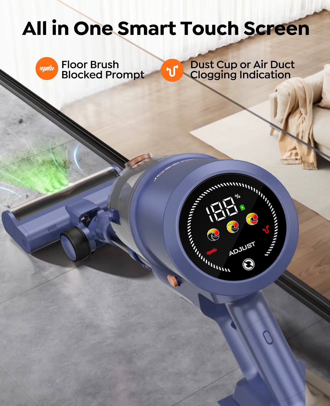 Laresar V11 650 W 75000 PA Ultrastarker Akku-Staubsauger, 90 Min lange Laufzeit, abnehmbarer Akku und intelligenter Display-Staubsauger